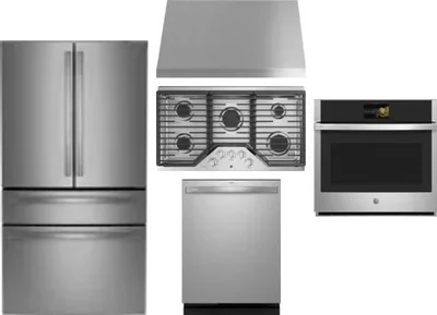 5 Piece Package Includes Refrigerator, Cooktop, Wall Oven, Hood And Dishwasher